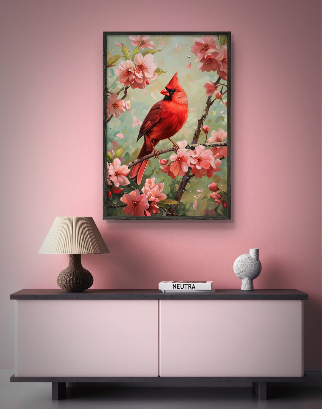 Colorful Red Cardinal With Cherry Blossoms - Bird Painting Print for ...