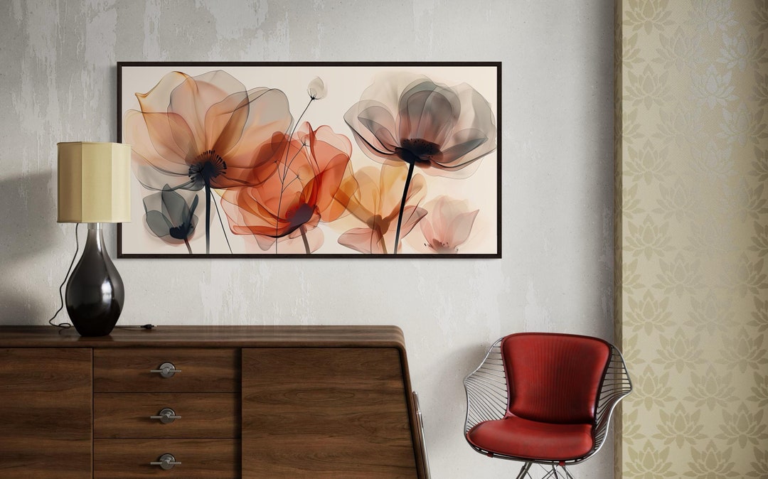Abstract Botanical Wall Art - Soft Orange and Pastel Floral Print ...
