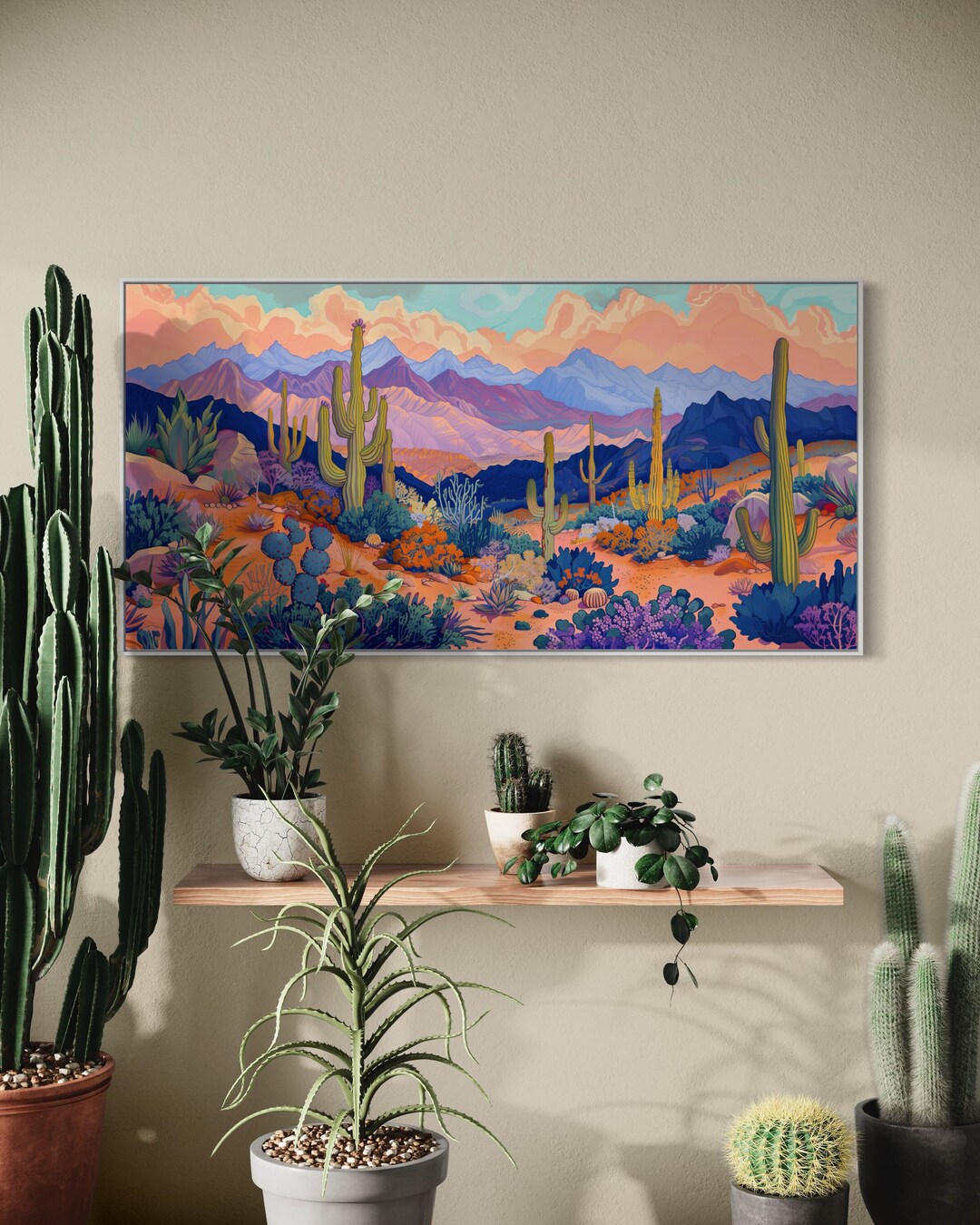 Colorful Cactus and Desert Landscape Art - Southwest Wall Art With ...