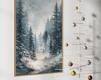 Lámina artística Bosque Invernal - Paisaje nevado sereno para pared, decoración navideña acogedora con temática de bosque.