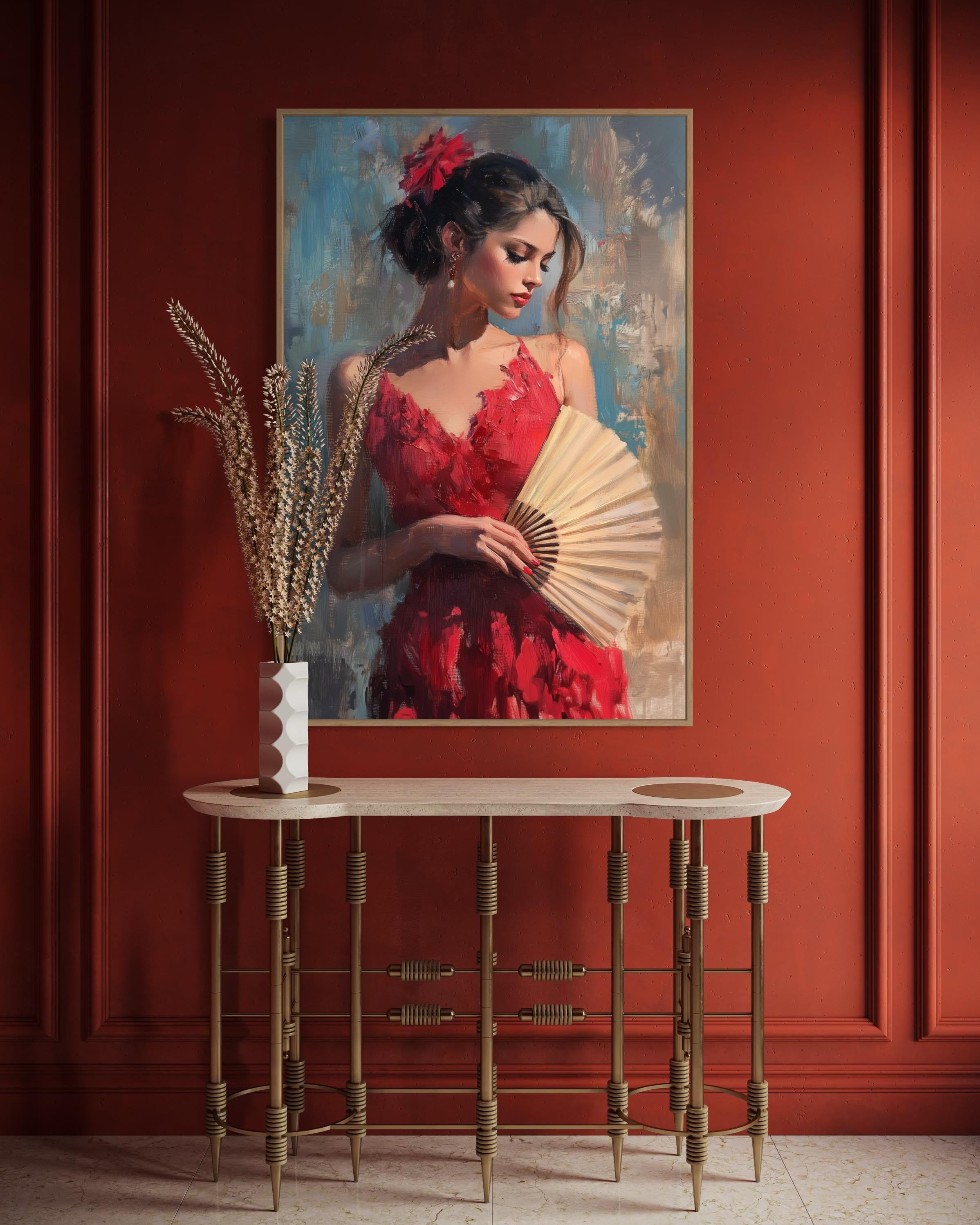 red dress woman painting Rouge Abstract Oil Perfect for stress relief and creativity Paint by numbers - Beautiful