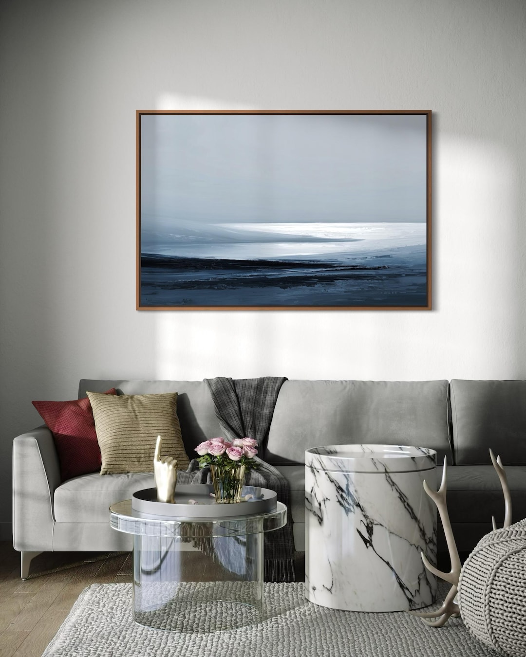 Minimalist Coastal Art Print – Modern Blue Abstract Ocean Wall Decor ...