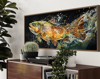 Brown Trout Wall Art – Fish Watercolor Print, Rustic Fishing Cabin Decor, Angler Gift, Freshwater Wildlife Art for Lodge or Lake House