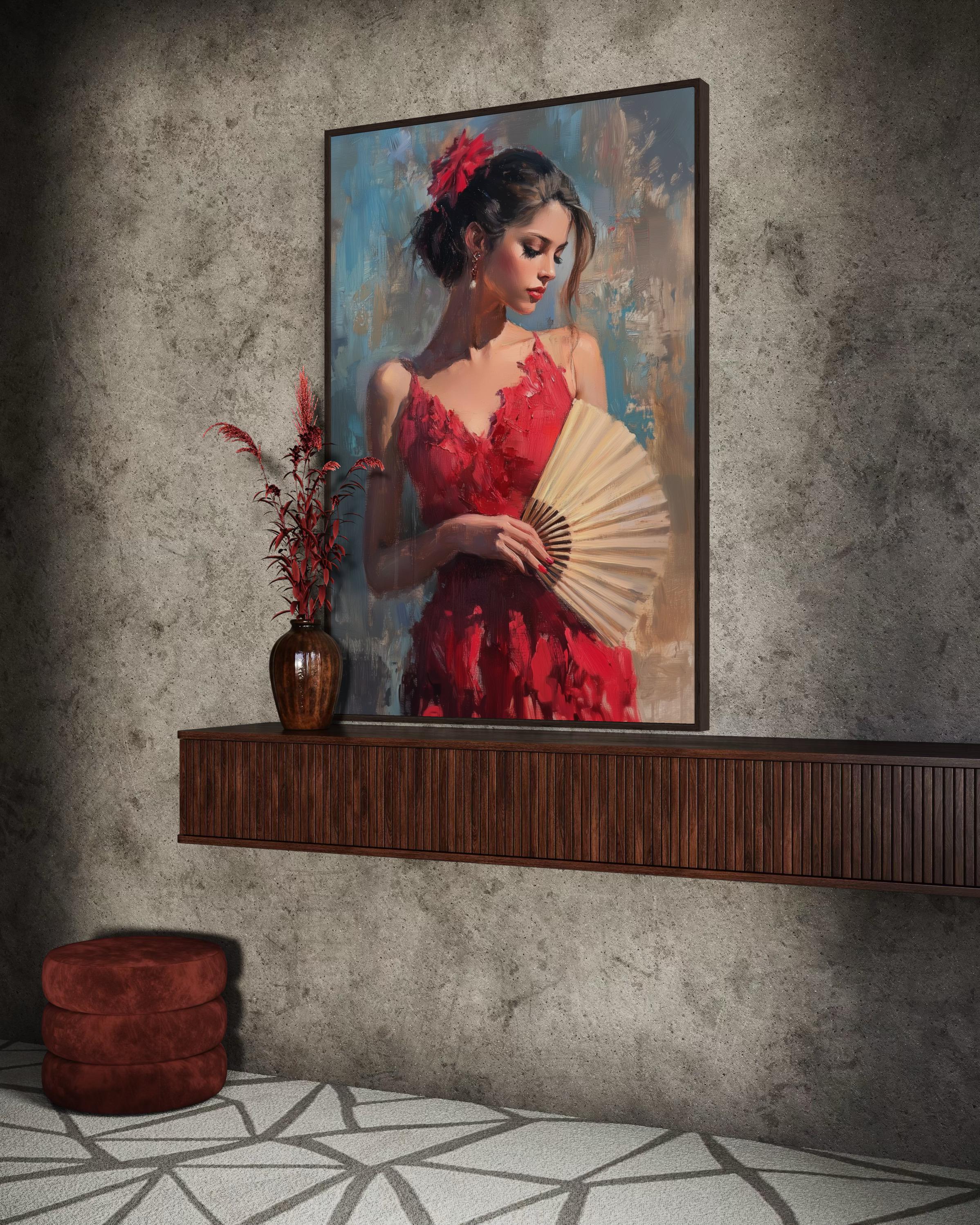chinese dress ladies Red Dress Lady Walking, Women Canvas Painting, Wall Art Decor, Morden Women  Poster Gift
