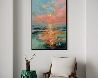 Sunset Over Ocean Art Print – Colorful Seascape Wall Art, Coastal Beach Decor, Abstract Sunset Painting, Ocean Sunrise Print