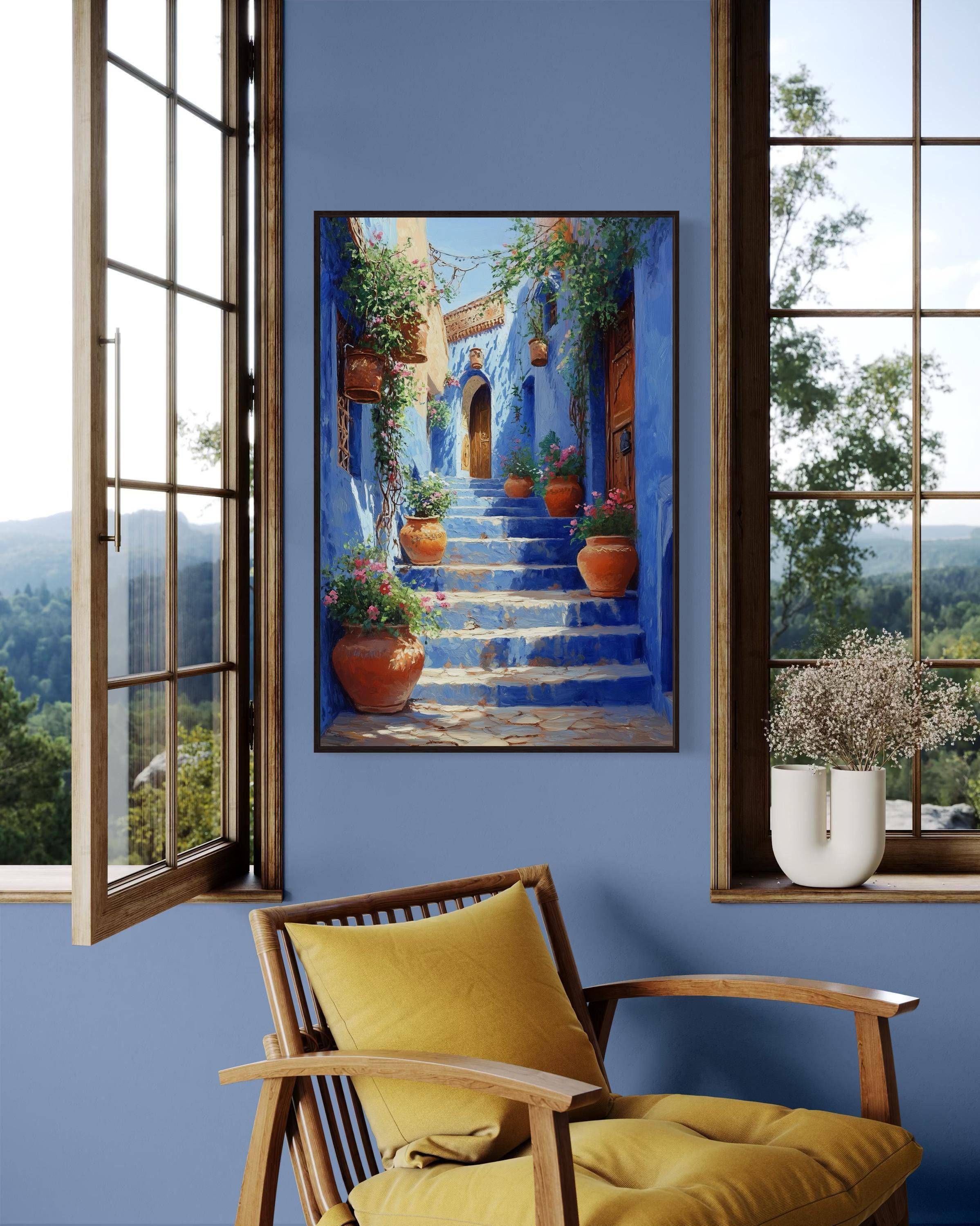 Chefchaouen Blue City Canvas – Vibrant Moroccan Wall Art