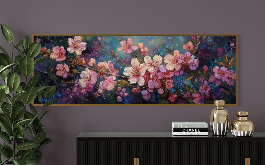 Cherry Blossom Wall Art Print – Pink Floral Canvas for Bedroom or ...