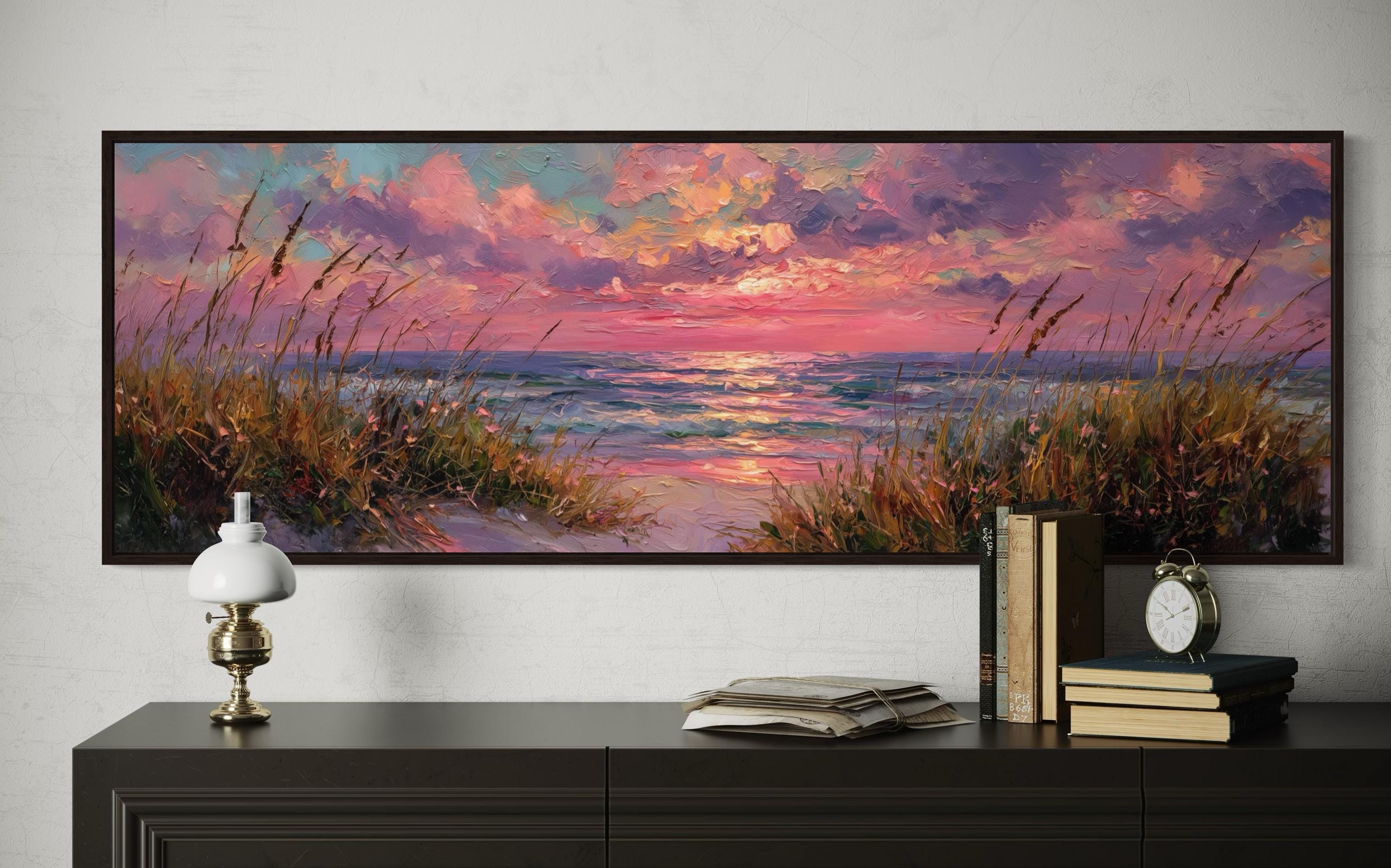 Romantic Sunset Beach Wall Art Print – Coastal Ocean Seascape Painting ...