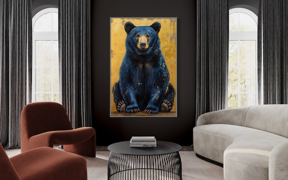 Black Bear Art - Woodland Animals Print with Golden Background, Perfect Wildlife Poster for Home Decore and Kids Room Decor