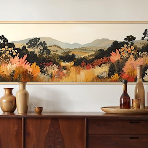 Australian Wildflower Art Print – Panoramic Landscape Wall Art, Warm Earth Tone Botanical Decor