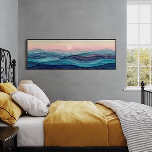 Stylized waves in soothing dusk hues, where serene blues meld into soft pinks, encapsulating the peaceful embrace of the evening by the sea.