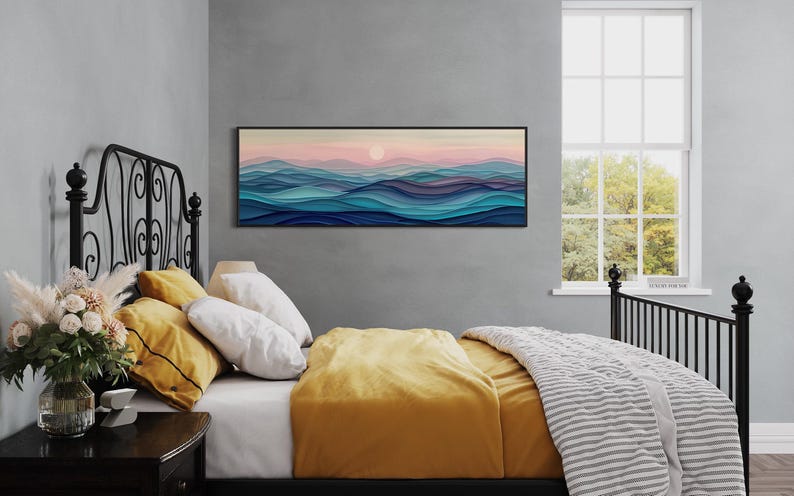 Stylized waves in soothing dusk hues, where serene blues meld into soft pinks, encapsulating the peaceful embrace of the evening by the sea.
