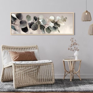 Quadro con ramo di eucalipto, stampa botanica, decorazione minimalista e neutra.