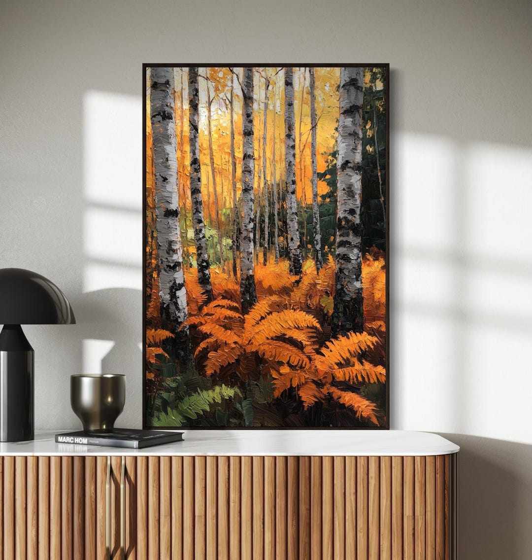 Autumn Birch Forest Canvas Fall Nature Art, Golden Leaves Print, Rustic ...