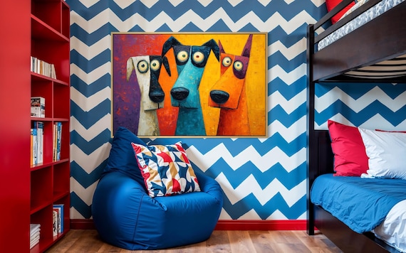 Colorful Dog Art Print - Funny Pop Art Dogs Wall Decor, Quirky Pet Lover Gift