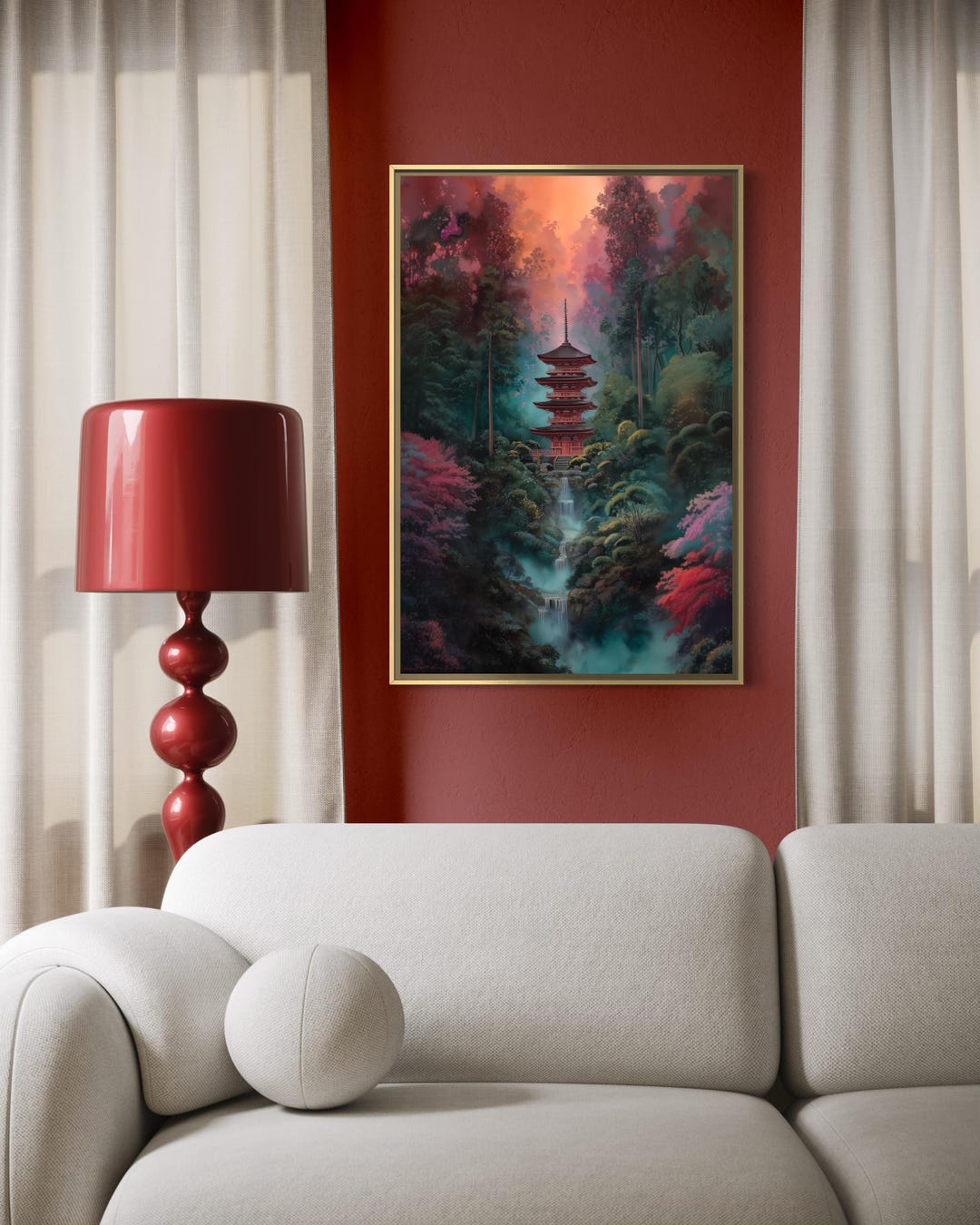 Zen Pagoda Landscape Art Print - Japanese Temple Wall Art, Tranquil ...