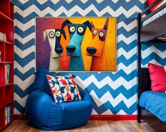 Colorful Dog Art Print - Funny Pop Art Dogs Wall Decor, Quirky Pet Lover Gift