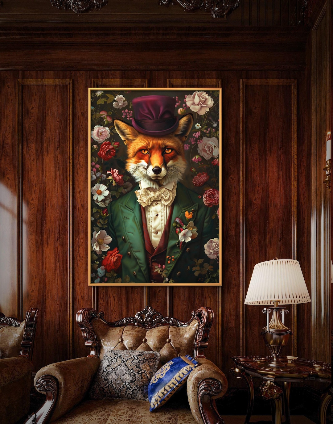 Victorian Fox Wall Art – Dark Academia Red Fox Print for Gothic