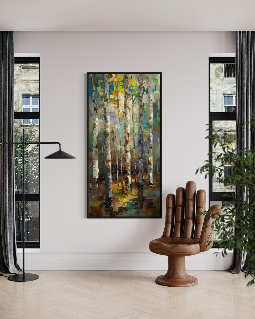Sunlite Birch Tree Forest Wall Art – Colorful Abstract Autumn Landscape ...