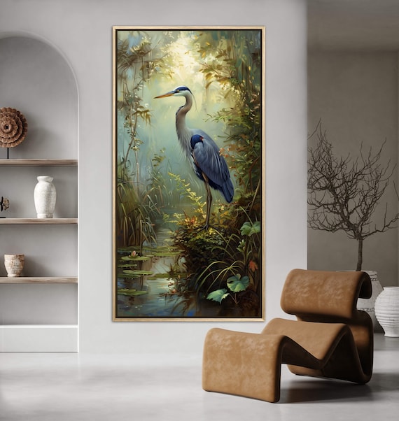 Blue Heron Art - Bird Art, Muted Colors, Blue Heron Painting Print, Peaceful Bedroom Art, Heron Painting Print