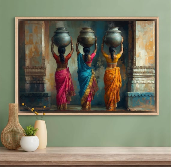 Elegant Indian Woman Art - Vibrant Traditional South Asian Portrait for Ethnic Room Decor, Perfect Coquette and Elegant Wall Art