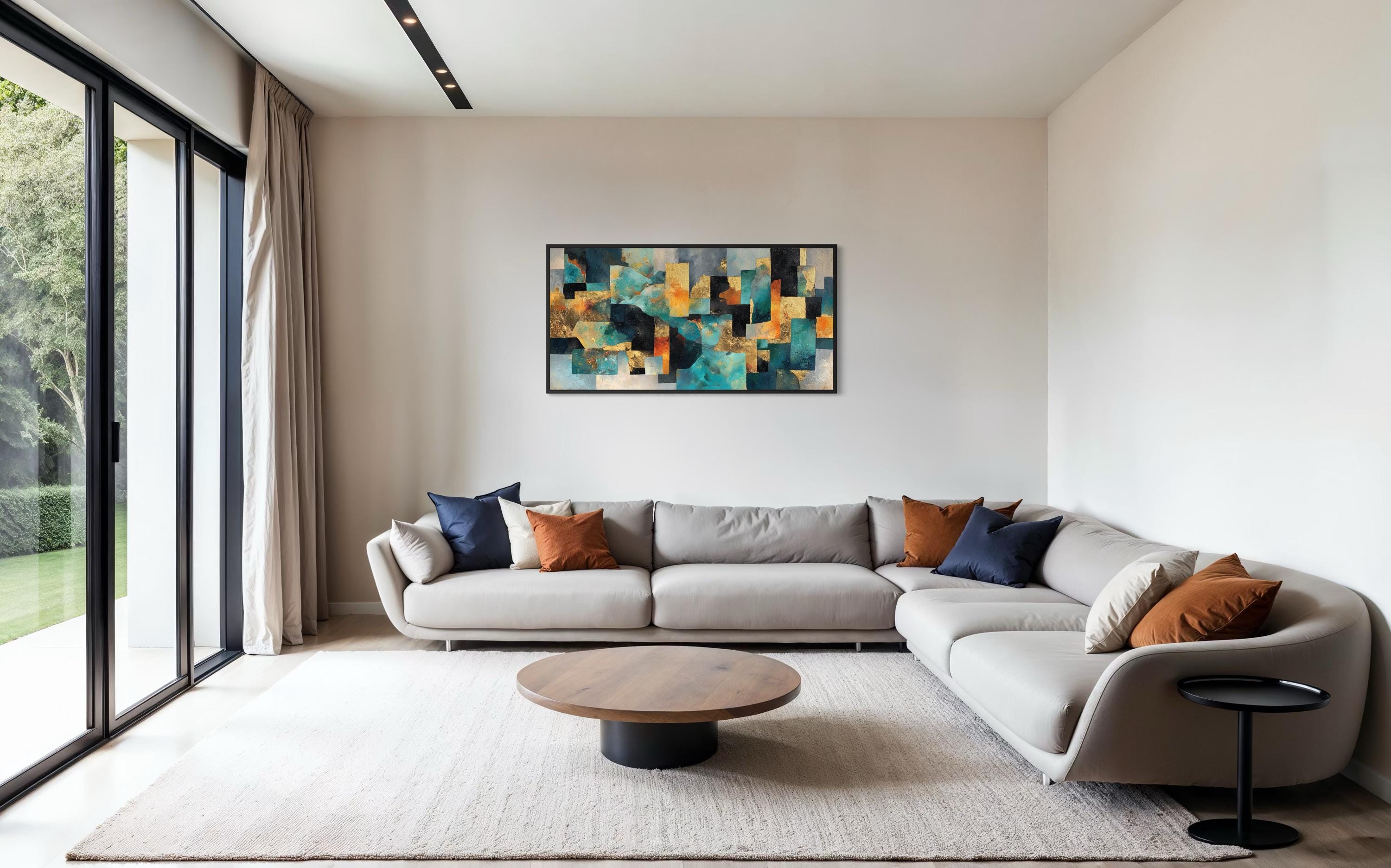 Teal & Gold Abstract Art Print - Modern Geometric Wall Decor ...