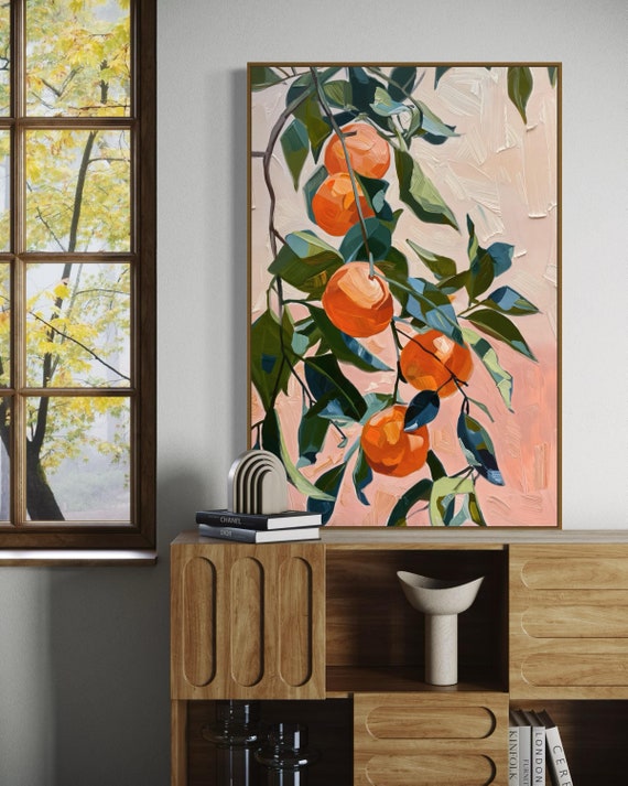 Vibrant Mandarin Print: Colorful Fruit Painting Print for Bright and Cheerful Kitchen Decor – Mediterranean Citrus Wall Art