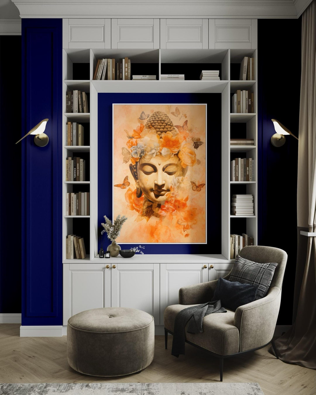 Elegant Buddha Canvas: Zen Wall Art Print With Butterflies and Flowers ...