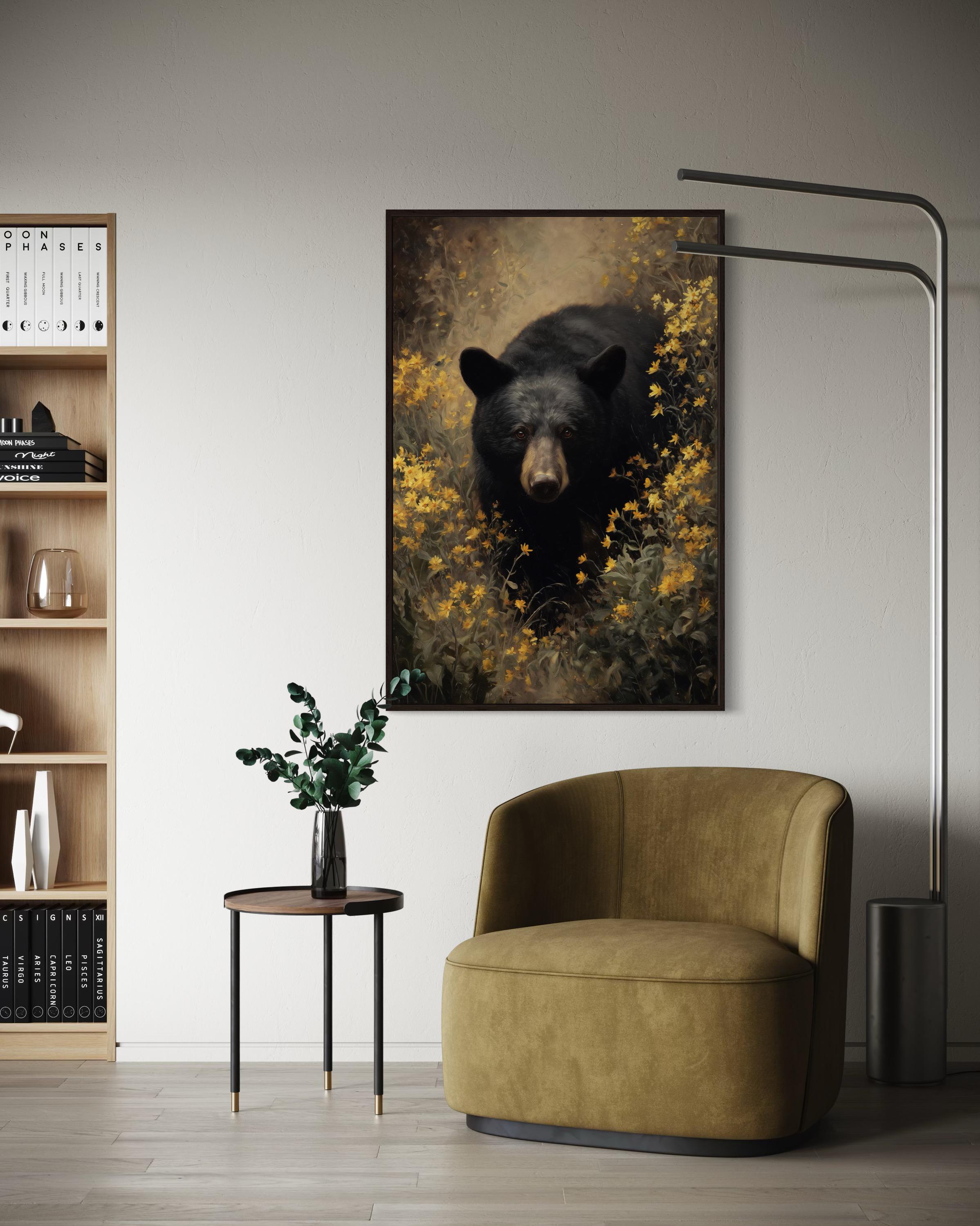 Black Bear in Wildflowers Art Print - Rustic Woodland Animal Wall Art ...