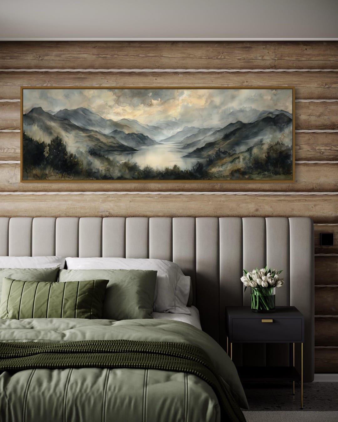 Misty Mountain Wall Art Print – Watercolor Lake Landscape Painting ...