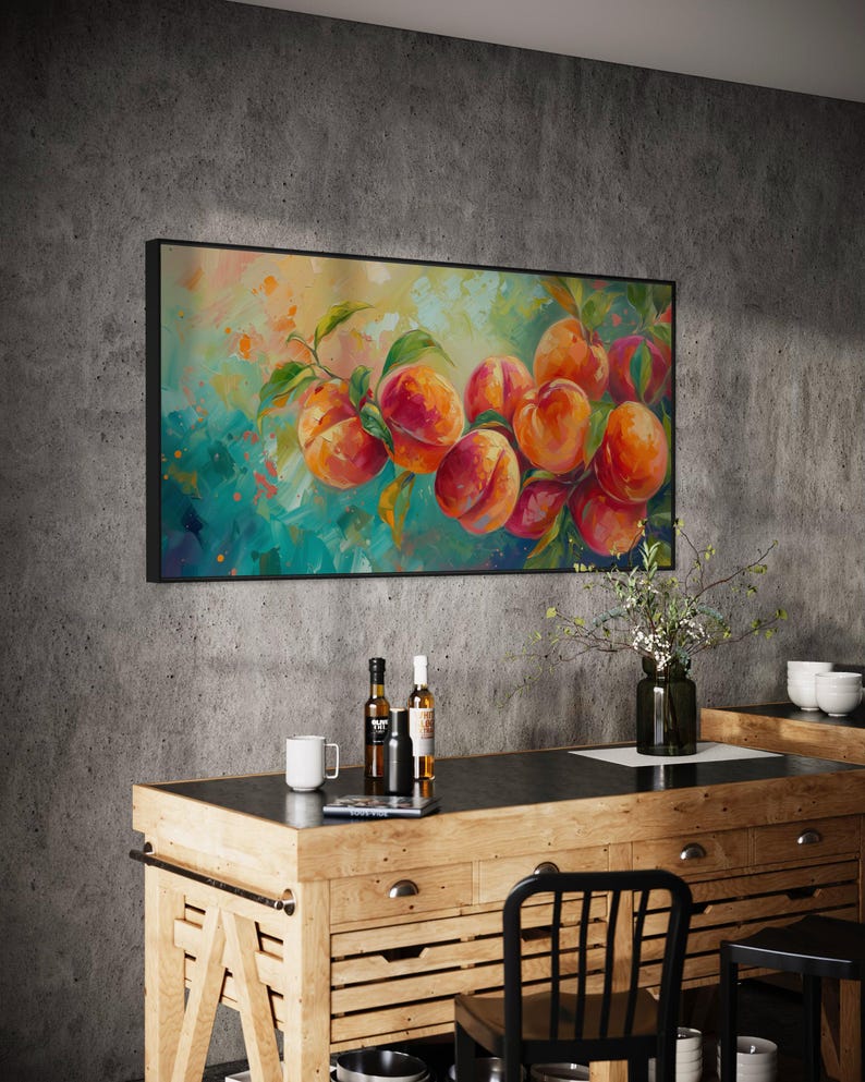 Just Peachy - Vibrant Peach Tree Fruit Painting Print, Colorful Nature Scene Art Print for Kitchen and Restaurant Wall Decor image 7
