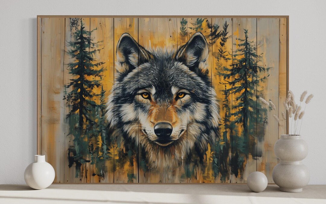 Rustic Wolf Rustic Wolf Wall Art - Bold Forest Animal Canvas, Cozy Cabin Decor ...