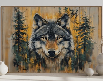 Rustic Wolf Wall Art - Bold Forest Animal Canvas, Cozy Cabin Decor, Wilderness-Inspired Artwork, Perfect for Living Room, Lodge