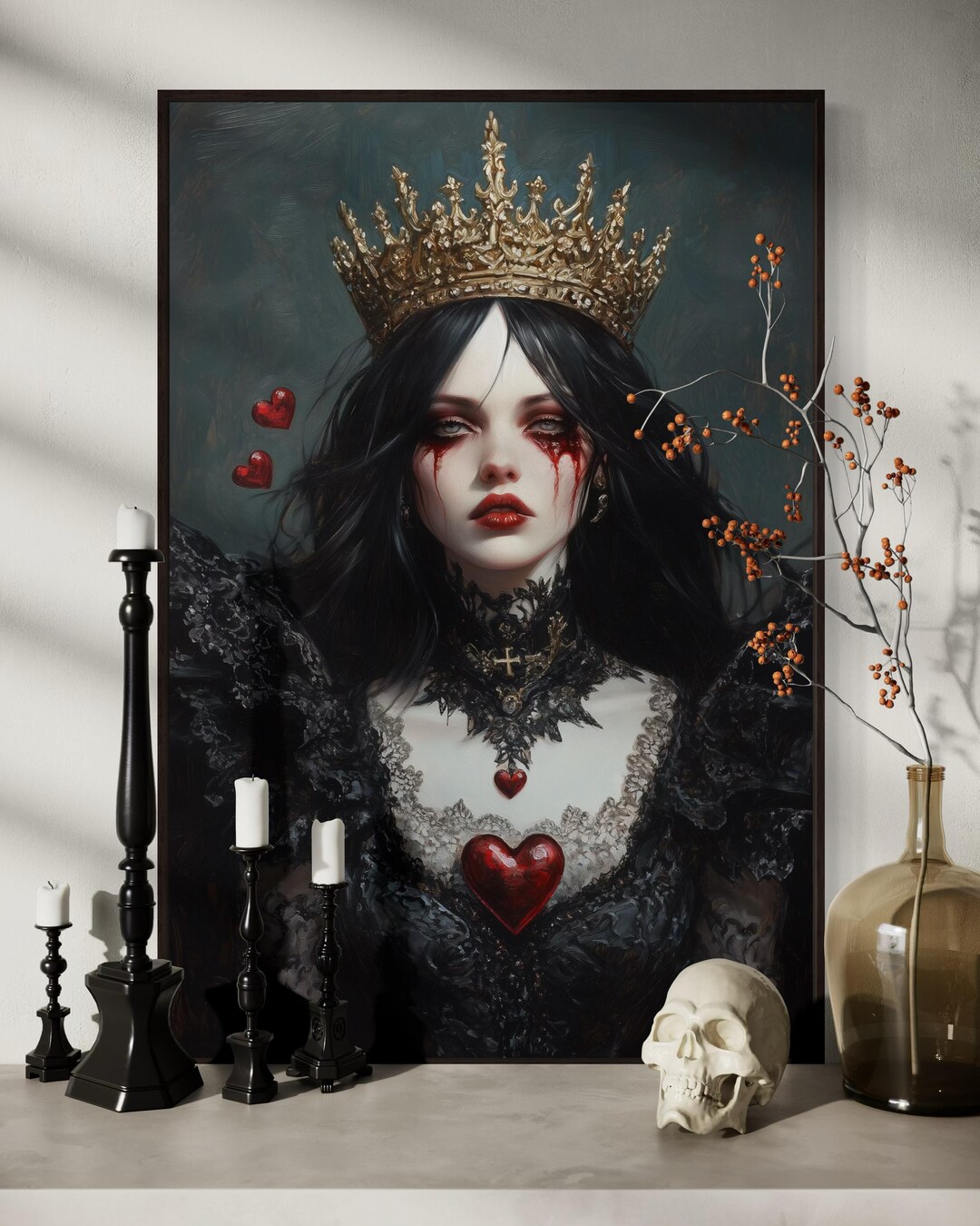 Gothic Queen Wall Art - Dark Fantasy Portrait Print, Victorian Vampire ...