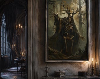 Wendigo Wall Art, Gothic Skeleton Painting Print, Dark Forest Horror Decor
