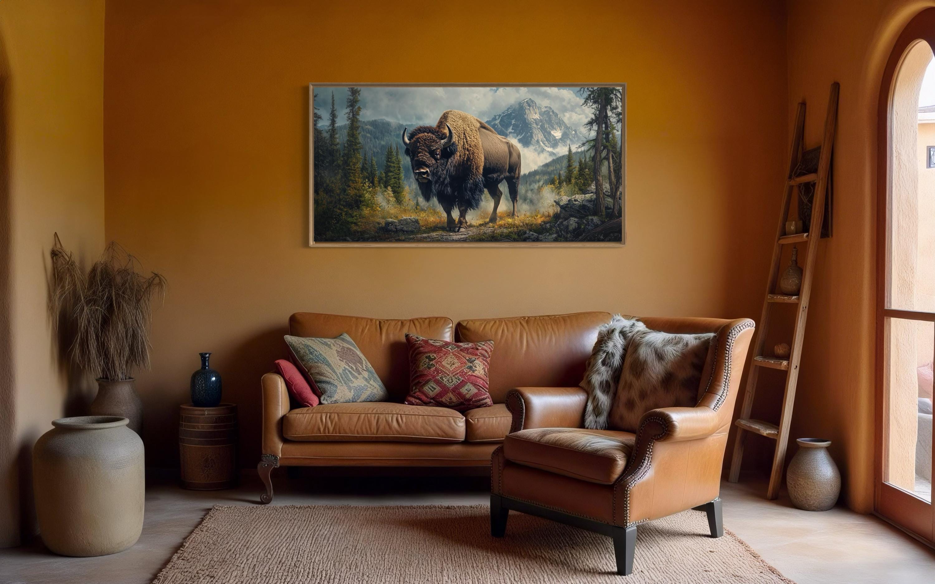 Majestic Bison Wall Art - Rustic Mountain Canvas, Wildlife-inspired ...