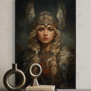 Freya Norse Goddess Art Print – Valkyrie Warrior Woman Wall Art, Norse Mythology Decor, Viking Fantasy Portrait Poster, Nordic Pagan Artwork