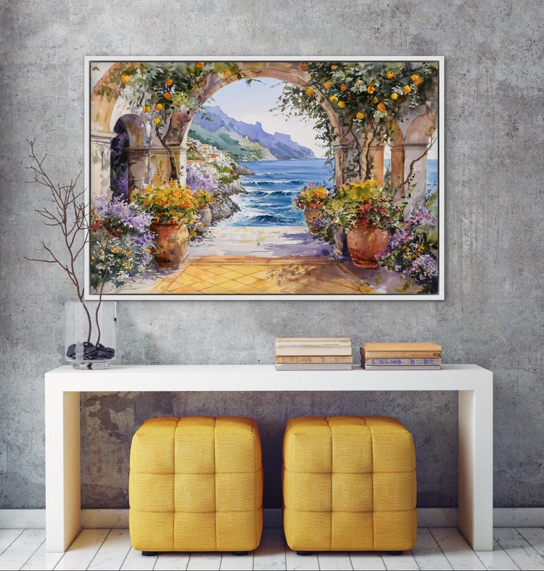 Amalfi Coast Terrace Art Print – Mediterranean Sea View Print, Italian ...