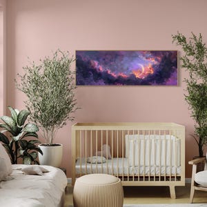 Dive into the ethereal beauty of a crescent moon cradled by vivid clouds in a surreal dreamscape. This stunning painting captures the enchanting dance of light and color, perfect for bringing a touch of wonder to any space.