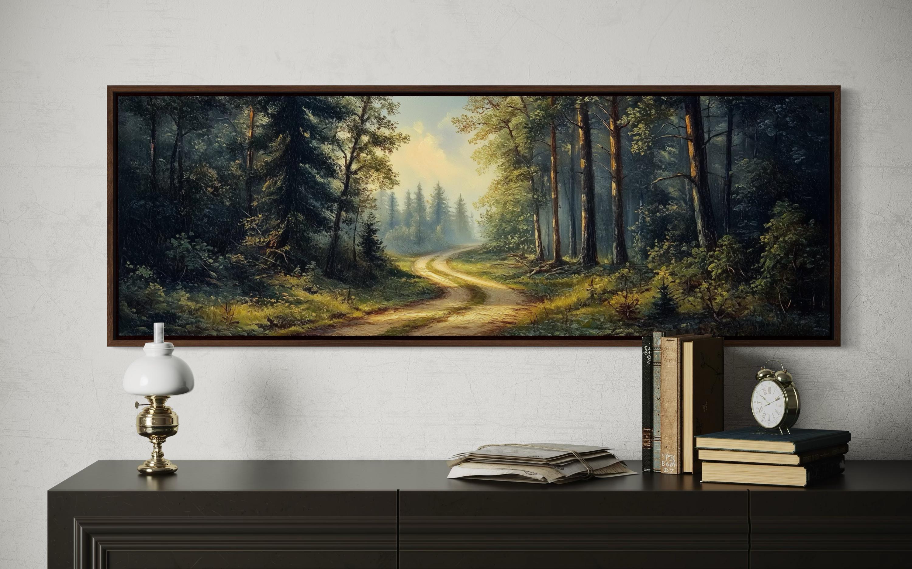 Sunlit Forest Path Art Print – Peaceful Woodland Landscape Wall Decor ...