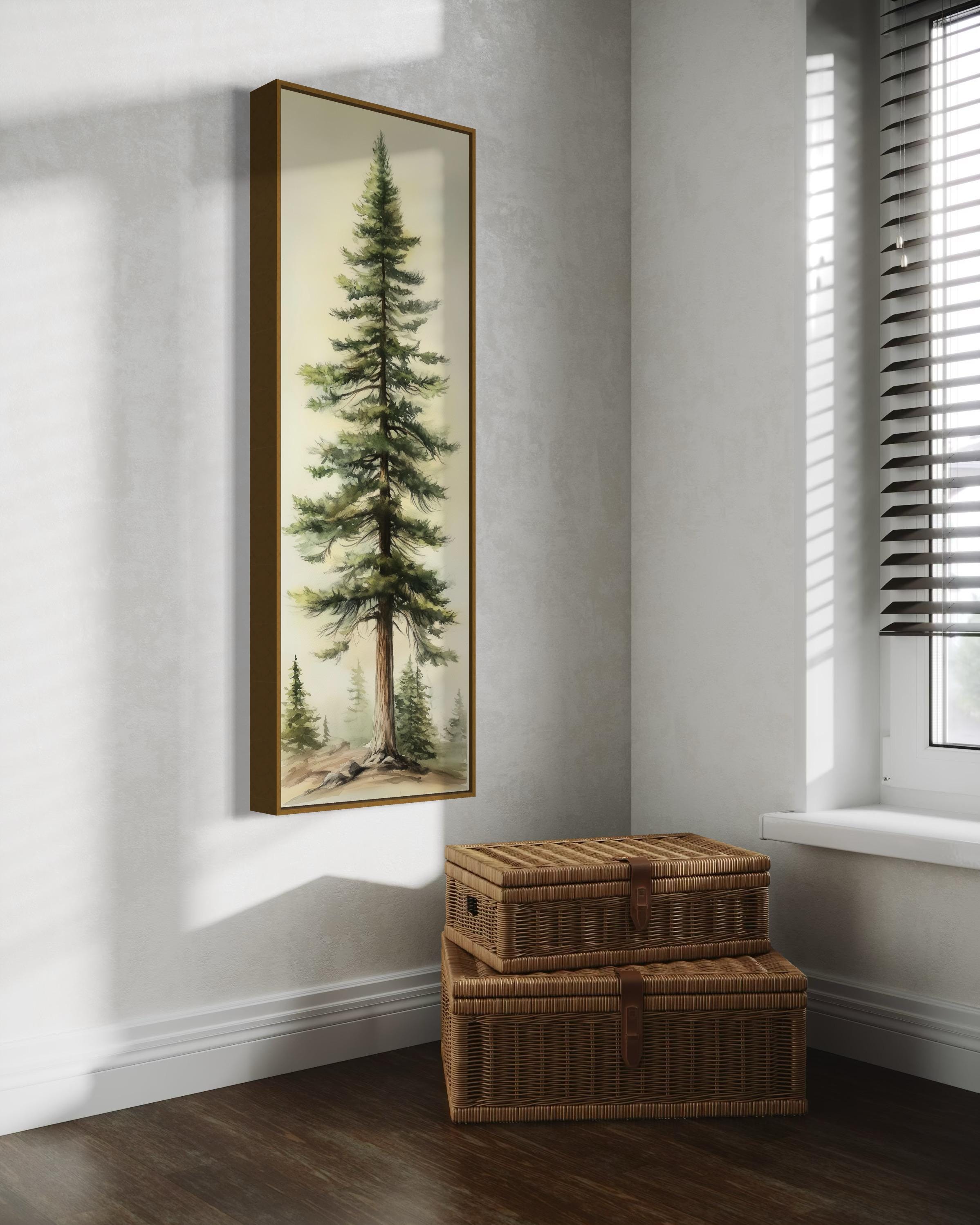 Elegant Pine Tree Wall Art - Tall Watercolor Forest Print for Narrow ...