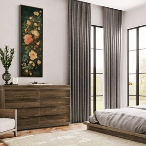 Adorn your space with this elegant vintage-style floral tapestry featuring soft, blooming roses and delicate leaves against a dark, textured background. A timeless addition to bring a touch of classic beauty to any room.