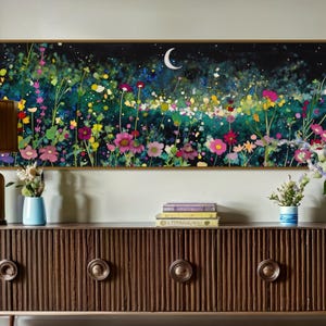Moonlit Meadow Wildflower Canvas - Enchanted Night Sky Wall Art, Dreamy Floral Scene, Mystical Nature Decor, Perfect Above Bed Art