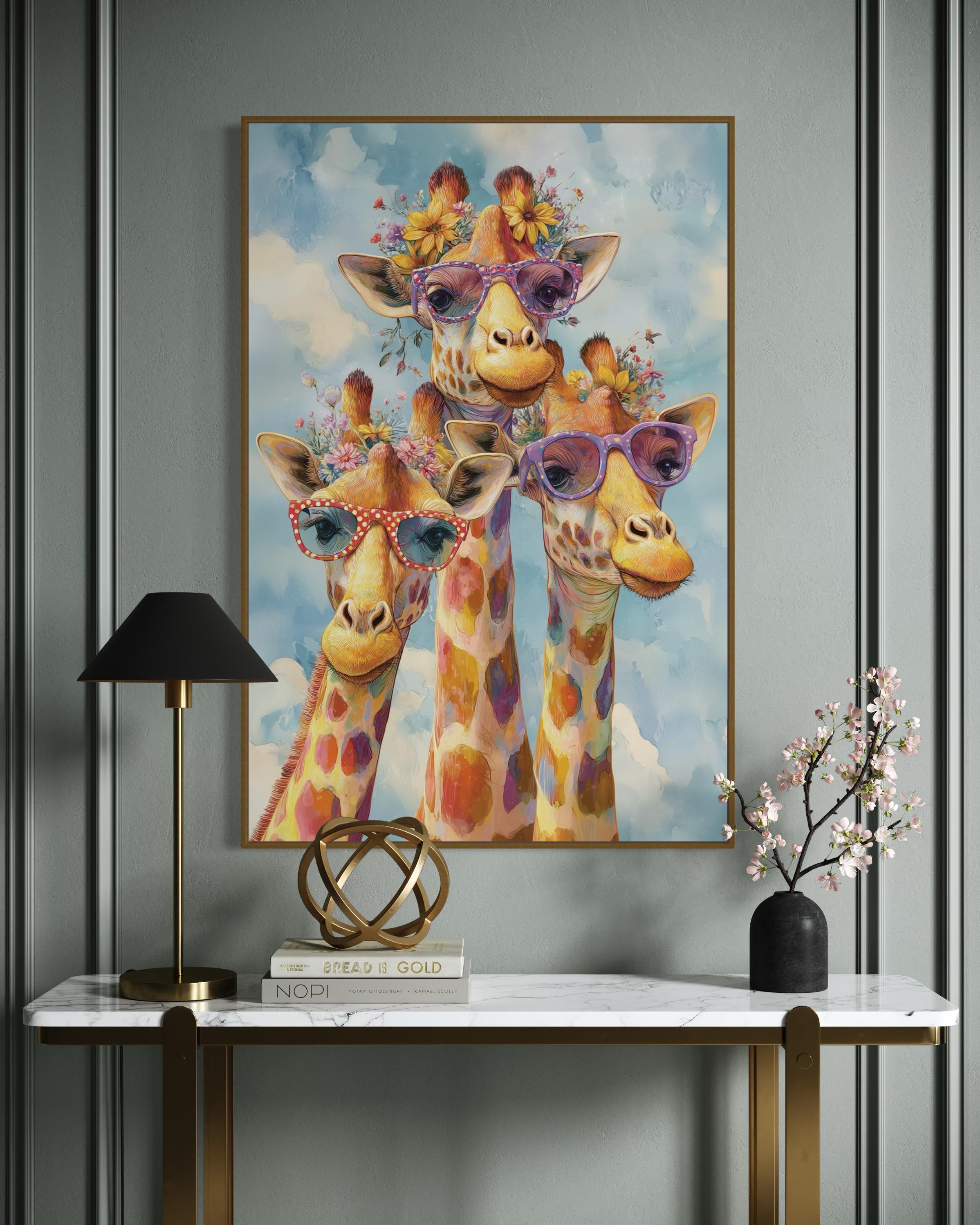 ジブラ アート インテリアグッズ Quirky Giraffe Wall Art – Fun Animal Print, Colorful Boho Decor