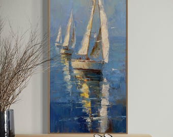 Sailboat Wall Art Print – Nautical Seascape Painting, Coastal Beach House Decor, Ocean Sailing Boat Print, Lake House Wall Art