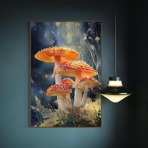 Mystischer Pilz Kunstdruck – Verzauberter Fliegenpilz, Wald Dekoration, Fairycore Wohndeko