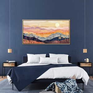 Serene rolling hills under a gentle sun, depicted in warm, soothing tones and stylized layers, evoke a sense of calm and whimsy in this pastoral landscape.