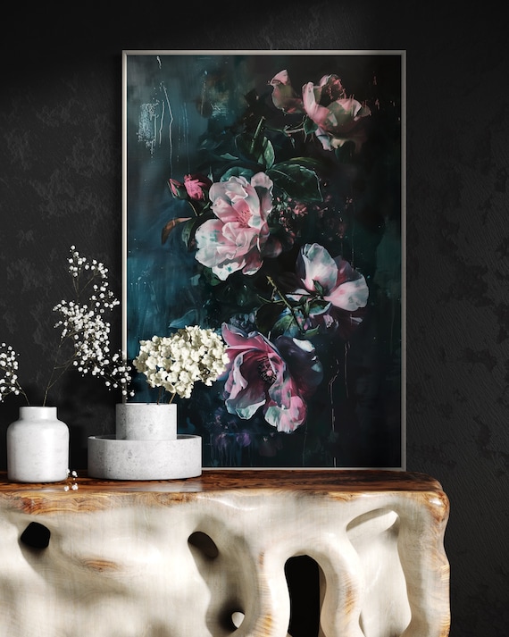 Baroque Mystique – Dark Academia Rose Painting Print, Elegant Gothic Floral Still Life Wall Art
