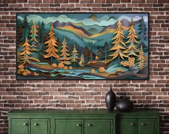 Cuadro decorativo rústico con panorama de bosque otoñal: una lámina original para la decoración del hogar en otoño.