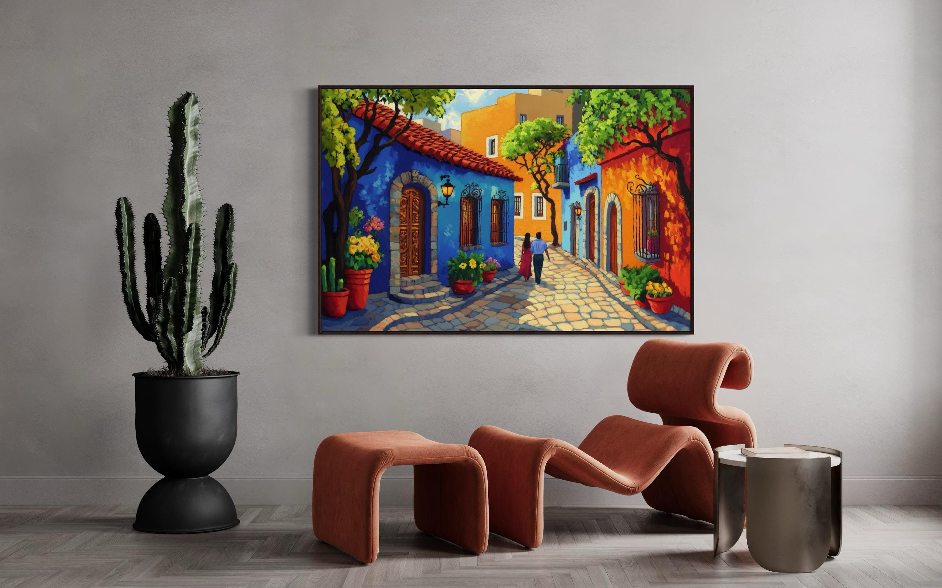 Colorful Mexican Street Art - Vibrant Old Town Print With Rustic
